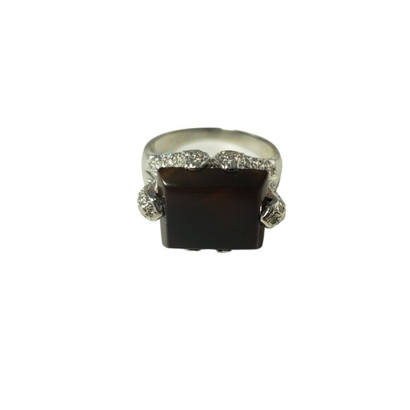 14K White Gold Sard Chalcedony & Diamond Ring US 8.5 JAGi Certified #14837 - Picture 3 of 9